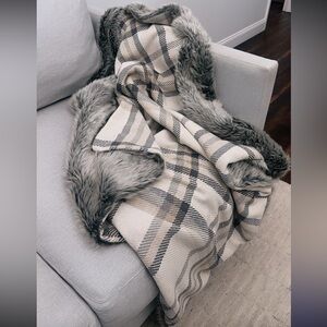 Pottery Barn nottingham faux fur plaid throw